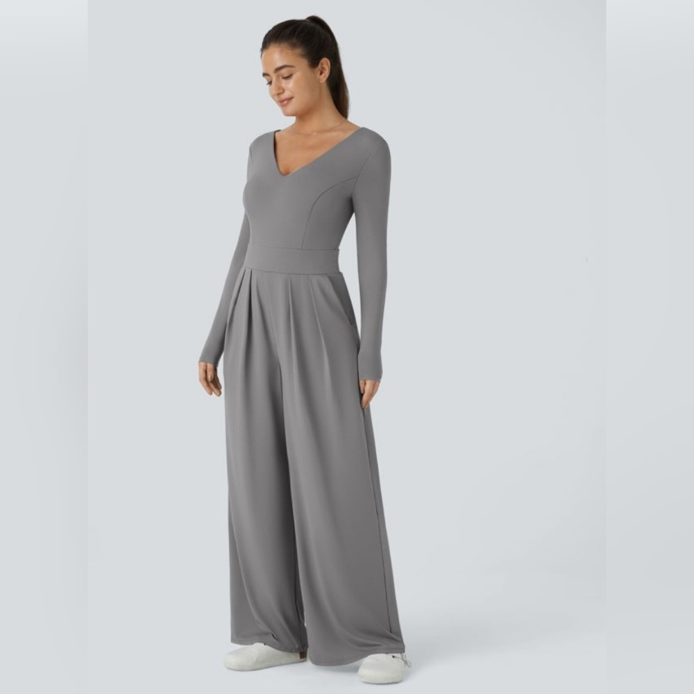 New HALARA Charcoal V-Neck Jumpsuit